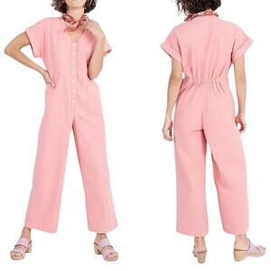 Madewell Button-Front Day Wide Leg Relaxed Jumpsuit Romantic Coral Womens Sz 00